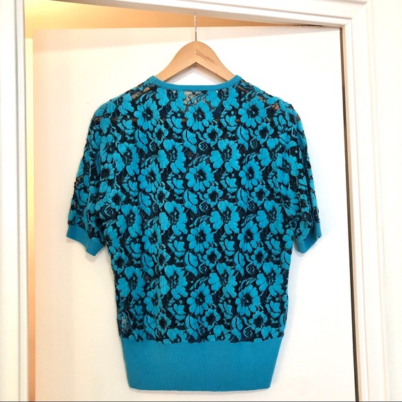 TATYANA short sleeve blue floral sweater with mesh - Picture 2 of 7